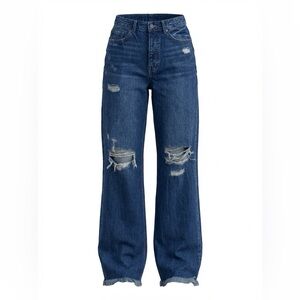 KanCan Size 9/28 Length 35” Wide Leg Distressed High Rise 12.5” Jeans Like New